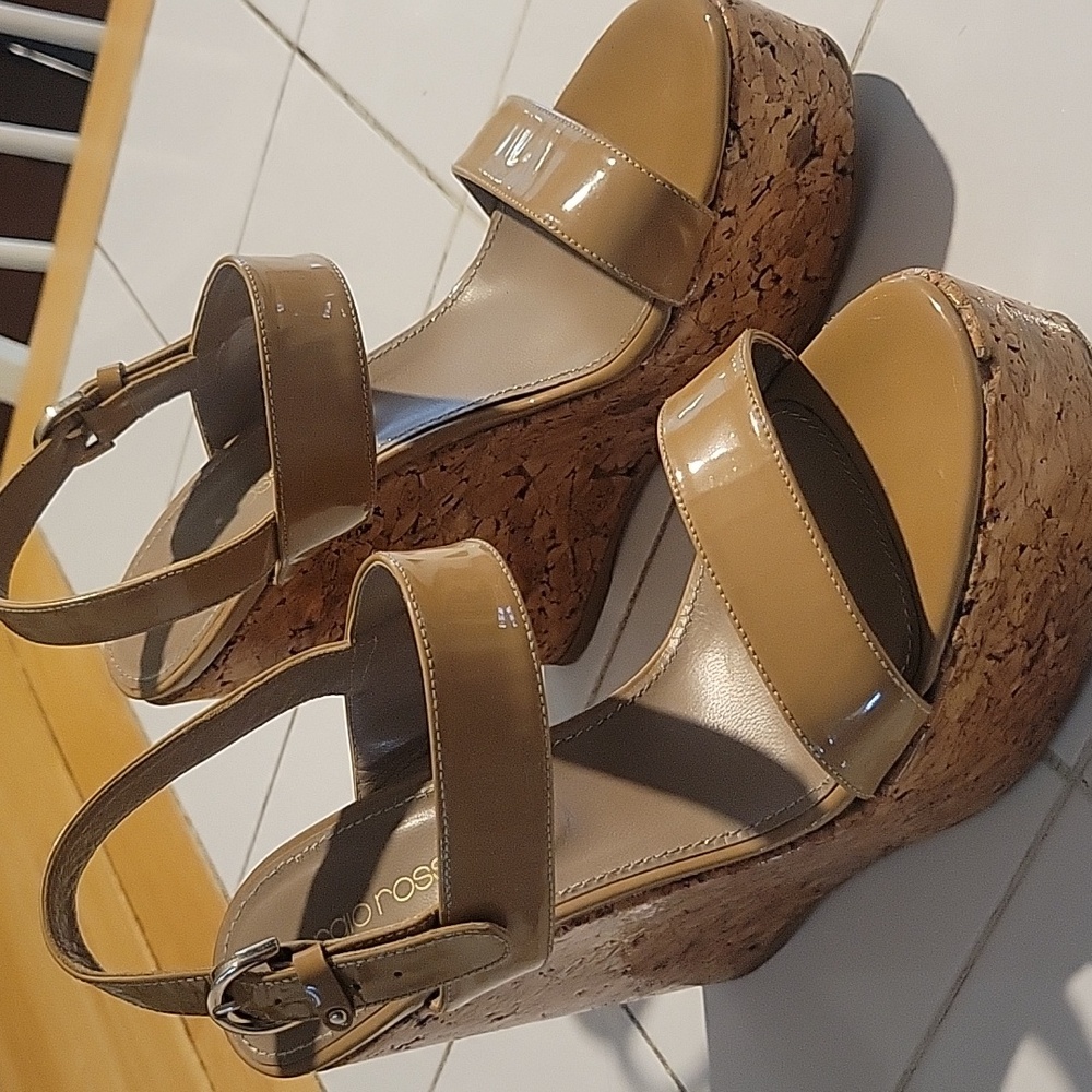 Sergio Rossi Tan Leather Wedges